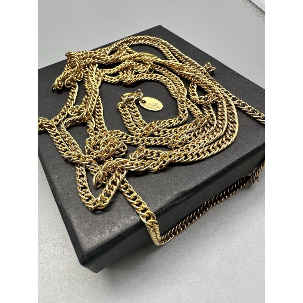Vintage 60” Les Bernard Chain Necklace Gold Tone Opera Length Layer Stack